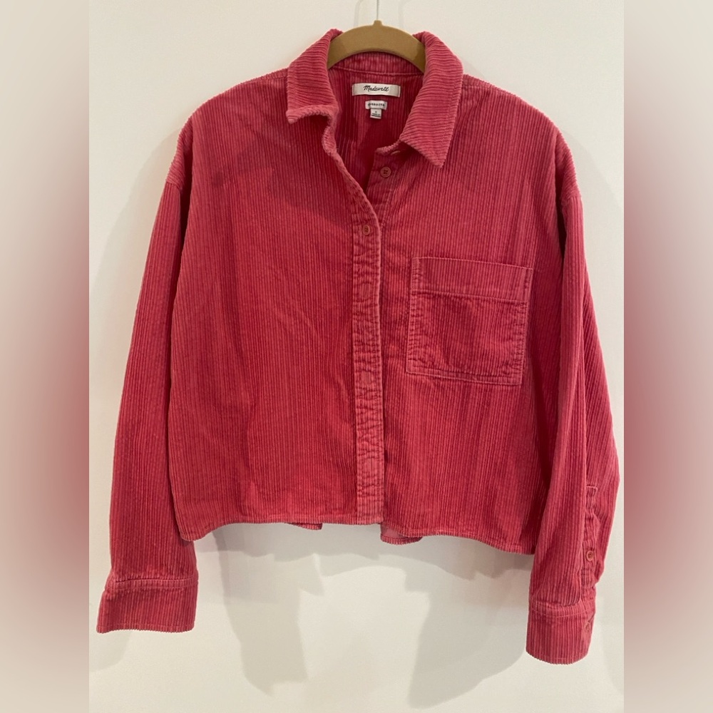 Madewell Pink Corduroy Cropped Shirt, Size S